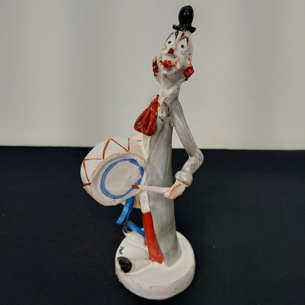 Vintage TP Ceramiche Italian Ceramic Clown Figurine With Drum Handcrafted Circus